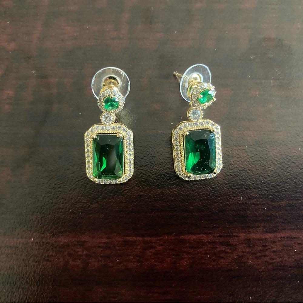 Cubic Zircon Emerald Green Crystal Earrings